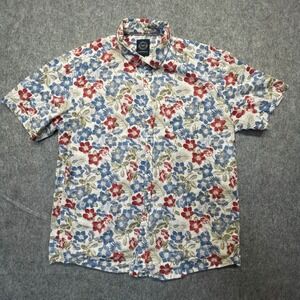 Lindbergh Button Down Shirt Mens 2XL Tropical Floral 100% Cotton White Red Blue
